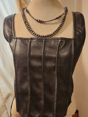 Women’s Black Faux Leather Square-Neck Tank Top